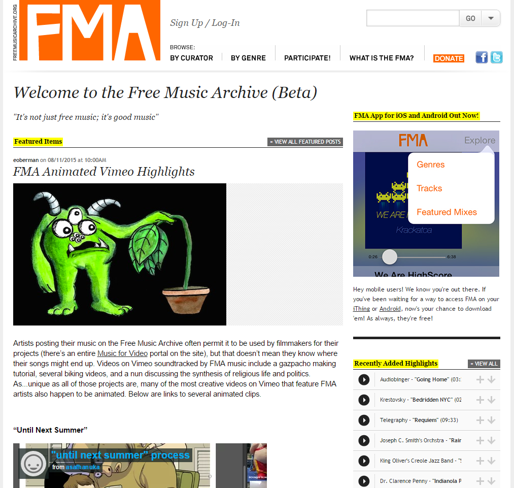 Página de Música Gratuita FMA