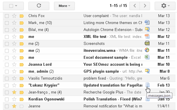 Gmail attachment Icons
