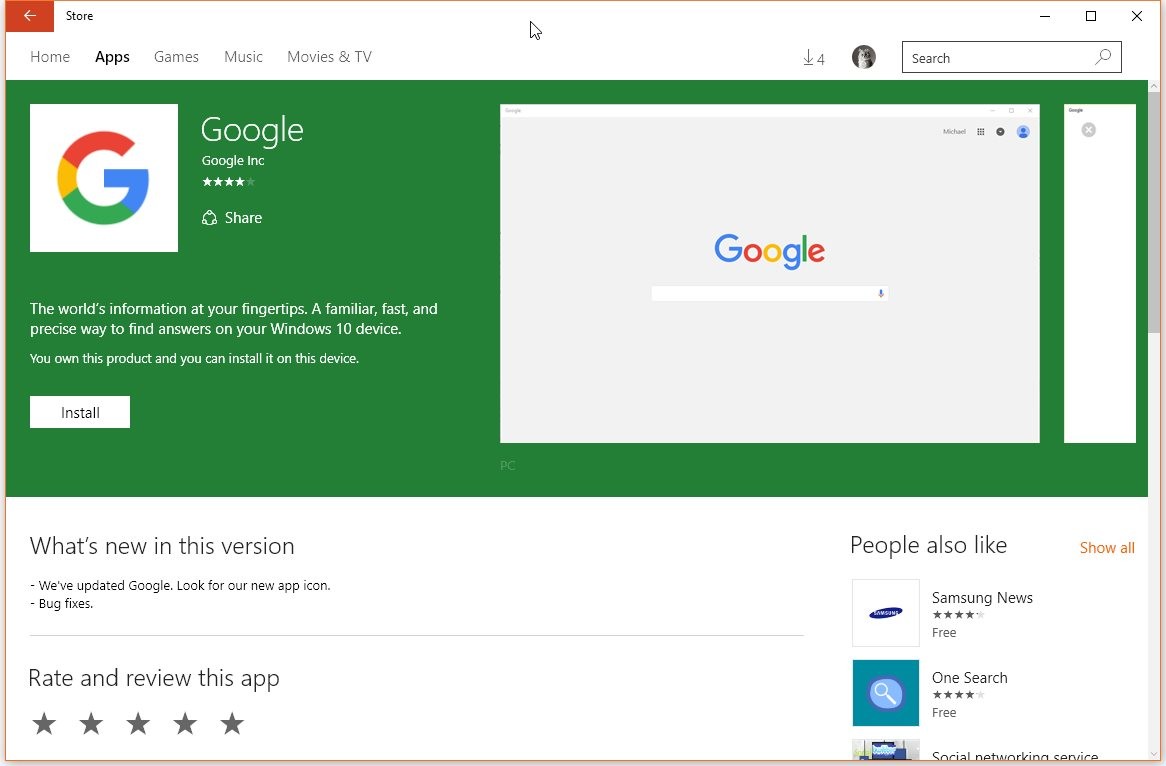 Google Windows 10