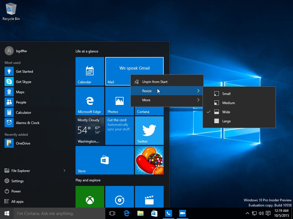 Menú de Inicio Windows 10