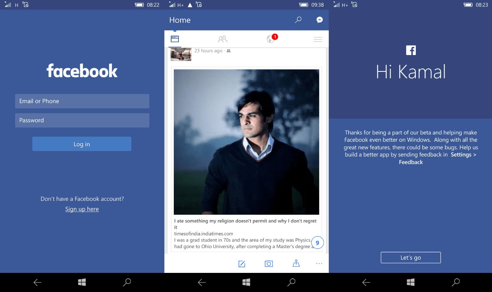 Facebook Windows 10 Mobile