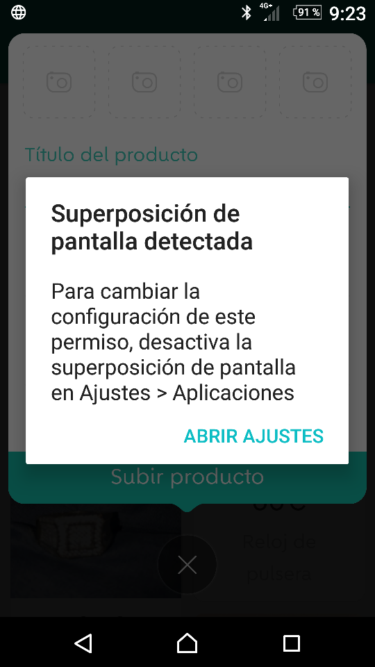 Superposición de pantalla detectada en Android